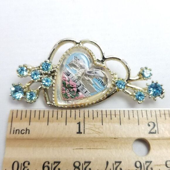 Vintage Washington DC Capitol Reverse Painted Heart Shape Rhinestone Brooch - Picture 6 of 6